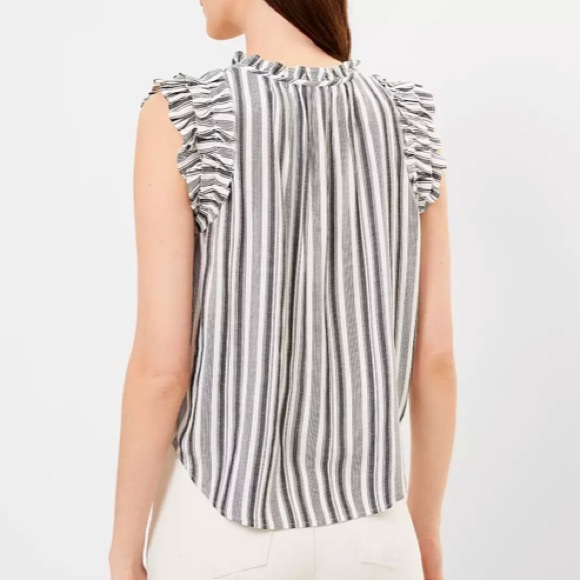 NEW LOFT Striped Ruffle Split Neck Shell - Picture 2 of 4